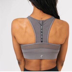 Zyia Active All Star High Neck Sports Bra medium m Pewter Grey Mesh Zip Back